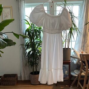 Elegant White Puff Sleeve Dress